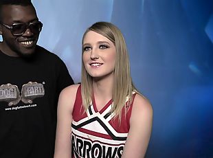 Blond cheerleader Summer Carter gets naughty with two black studs